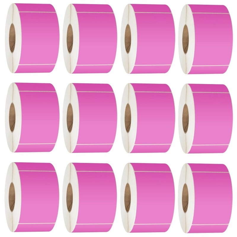 76X48 Thermal Transfer Labels 3000/Roll 76mm Core Pink - 12 Rolls